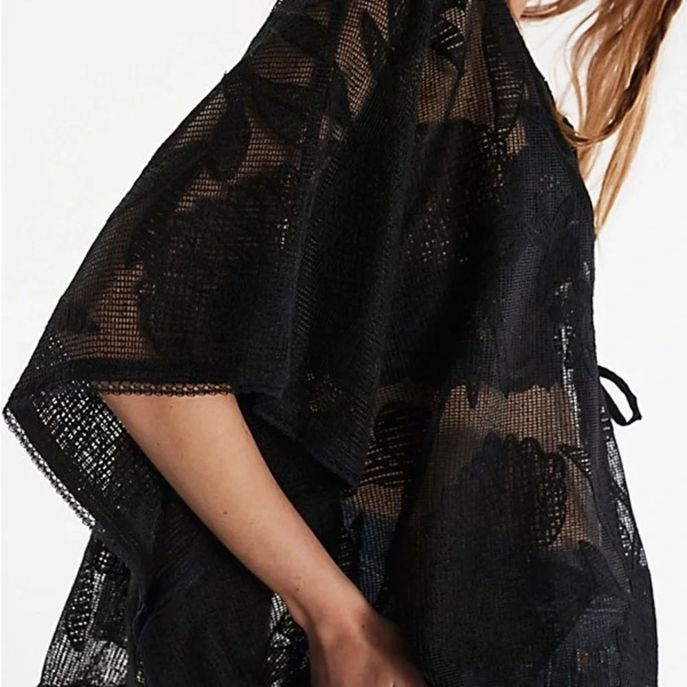 NWT Free People Black Sheer Lace Tie-Front Tunic